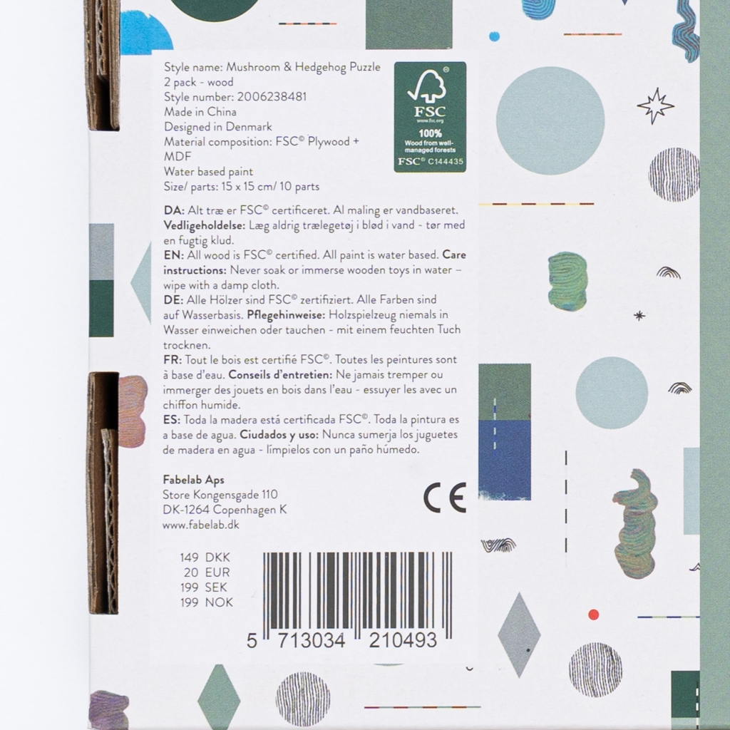 FABELAB 2-pack mushrooms + hedgehog puzzle sienet ja siilit 2-pack palapelit - Image 4