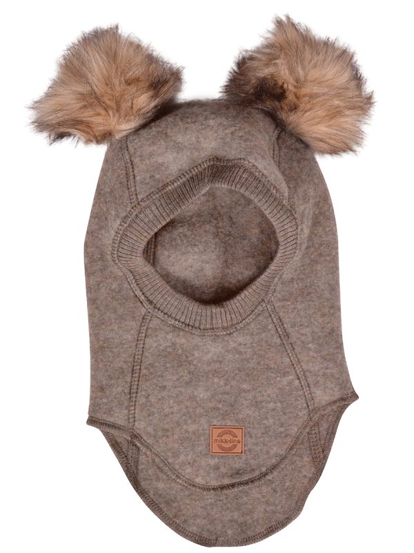 MIKK-LINE wool fullface balaclava w. pom pom merinovillainen kypärämyssy kahdella tupsulla Melange Denver