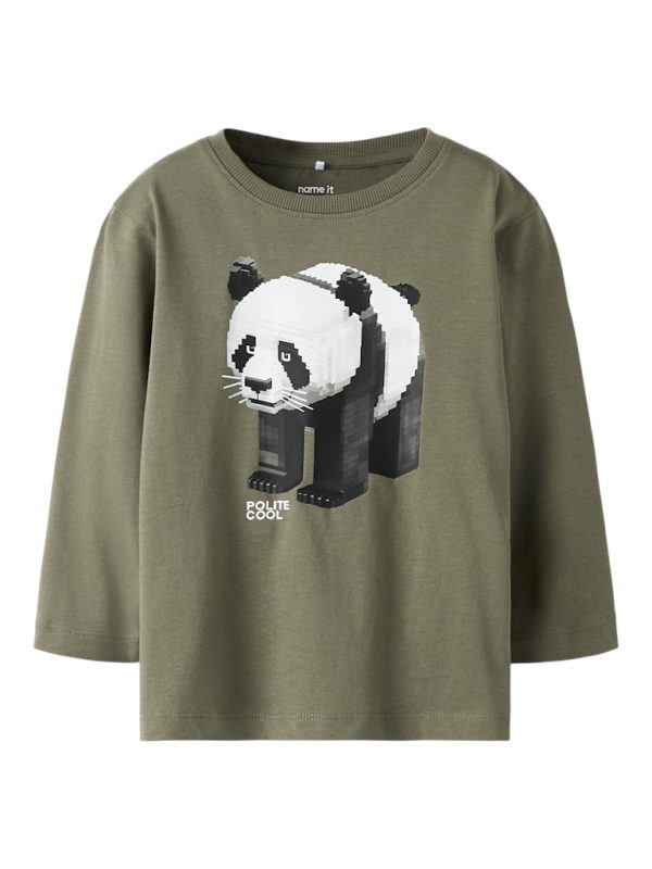 NAME IT NmmSalan panda paita Dusty Olive 100% luomupuuvillaa