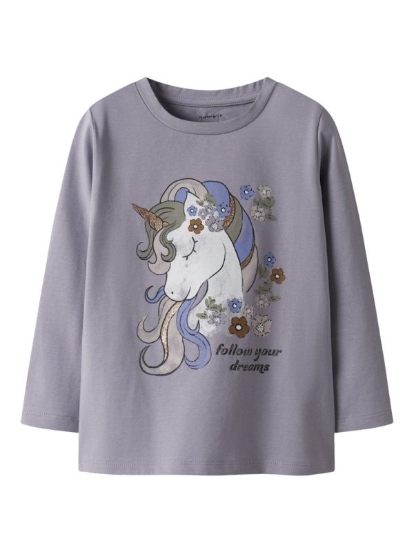 NAME IT NmfTulinea unicorn yksisarvinen yksisarvin paita Lavender Gray