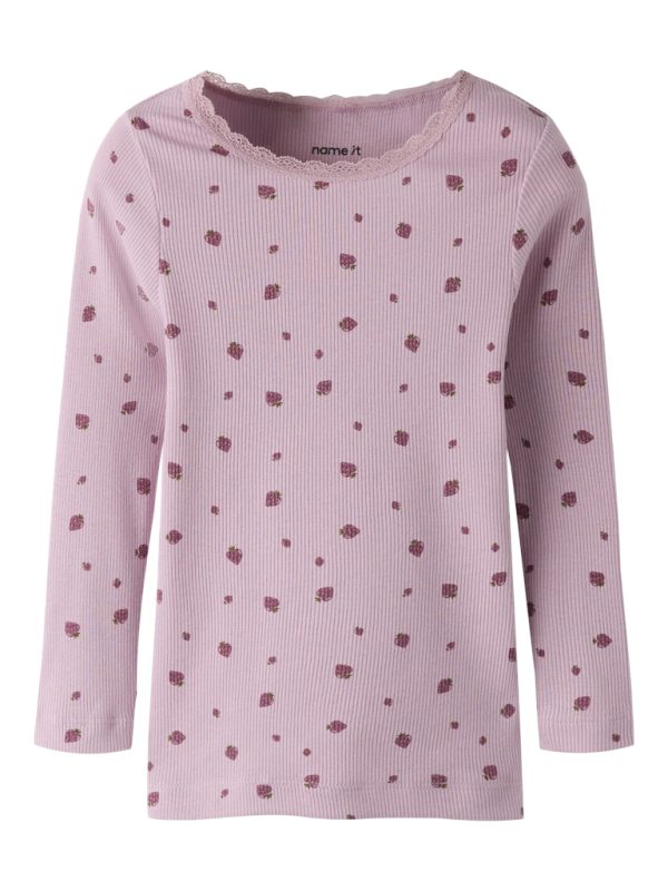 NAME IT NmfBinna ls slim top mansikka ribbipaita Dawn Pink Strawberries