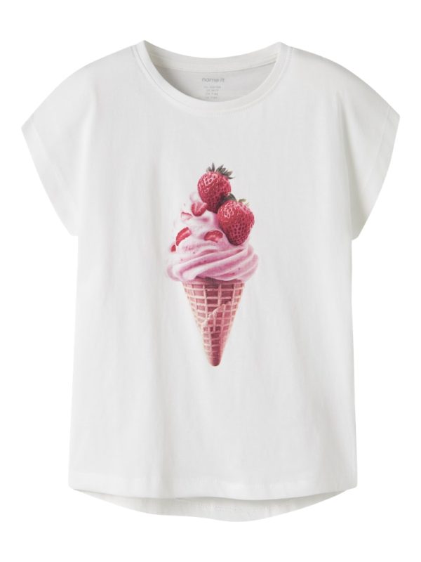 NAME IT NkfVotia mansikkajäätelö t-paita Bright White Ice Cream