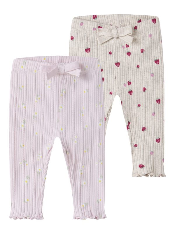NAME IT NbfJelly 2-pack ribbileggings mansikat kukat Peyote Melange Cradle Pink