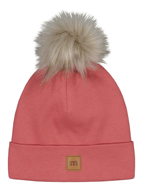 METSOLA Rib Beanie with Fur Pom Rasberry Aikuisten ribbipipo tupsulla - Aikuinen