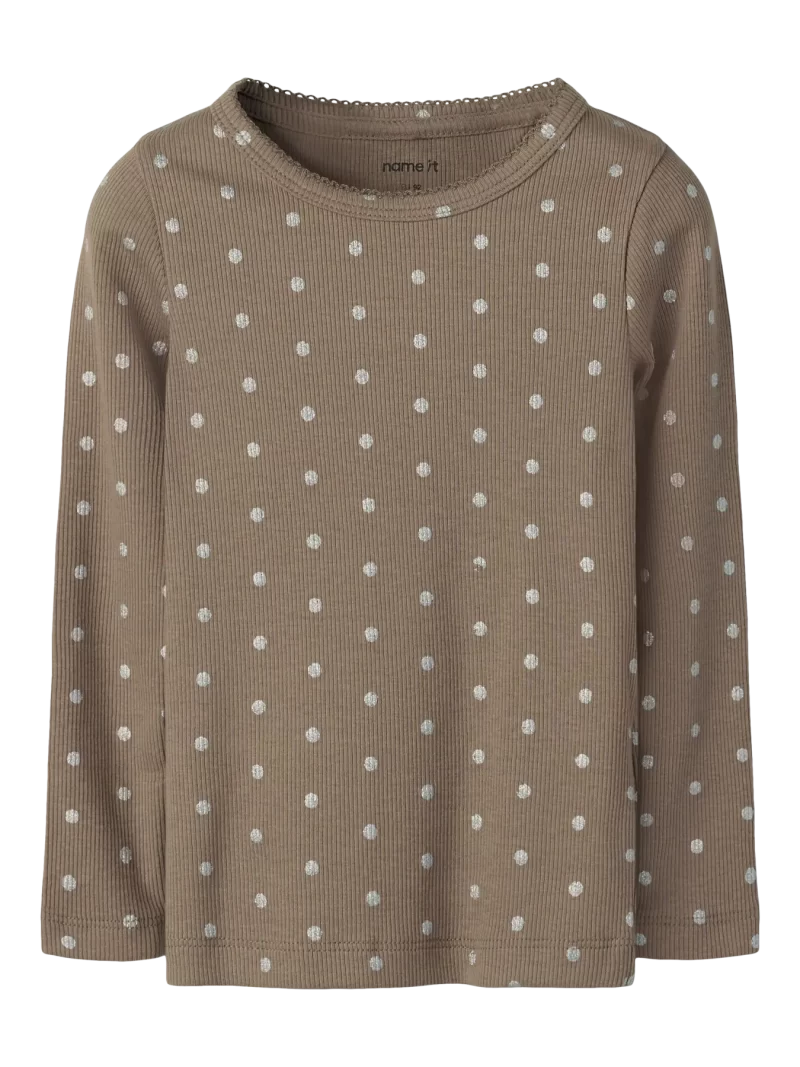 NAME IT NmfLona extra slim fit ribbipaita Silver Dots Taupe Gray